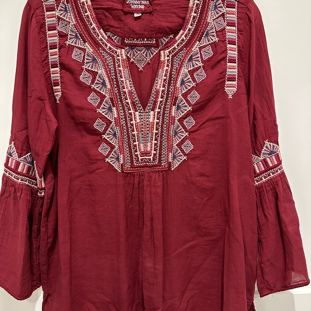 Johnny Was Women's Red Embroidered Top